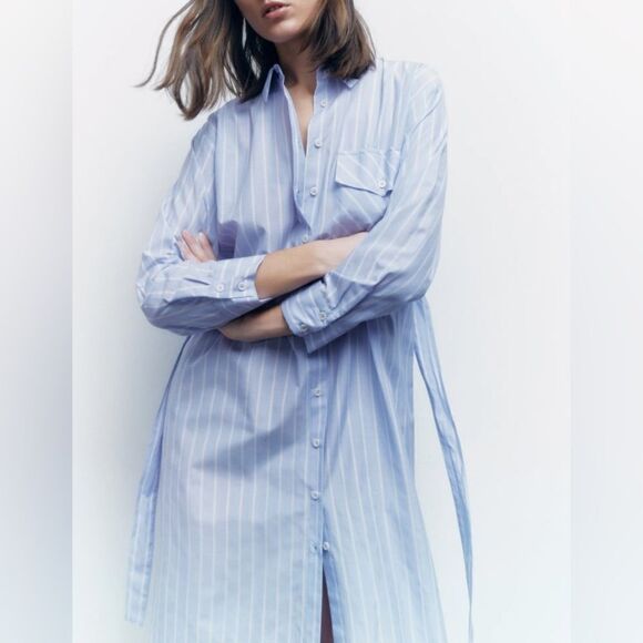 Zara Striped Shirt Dress New - Picture 7 of 10